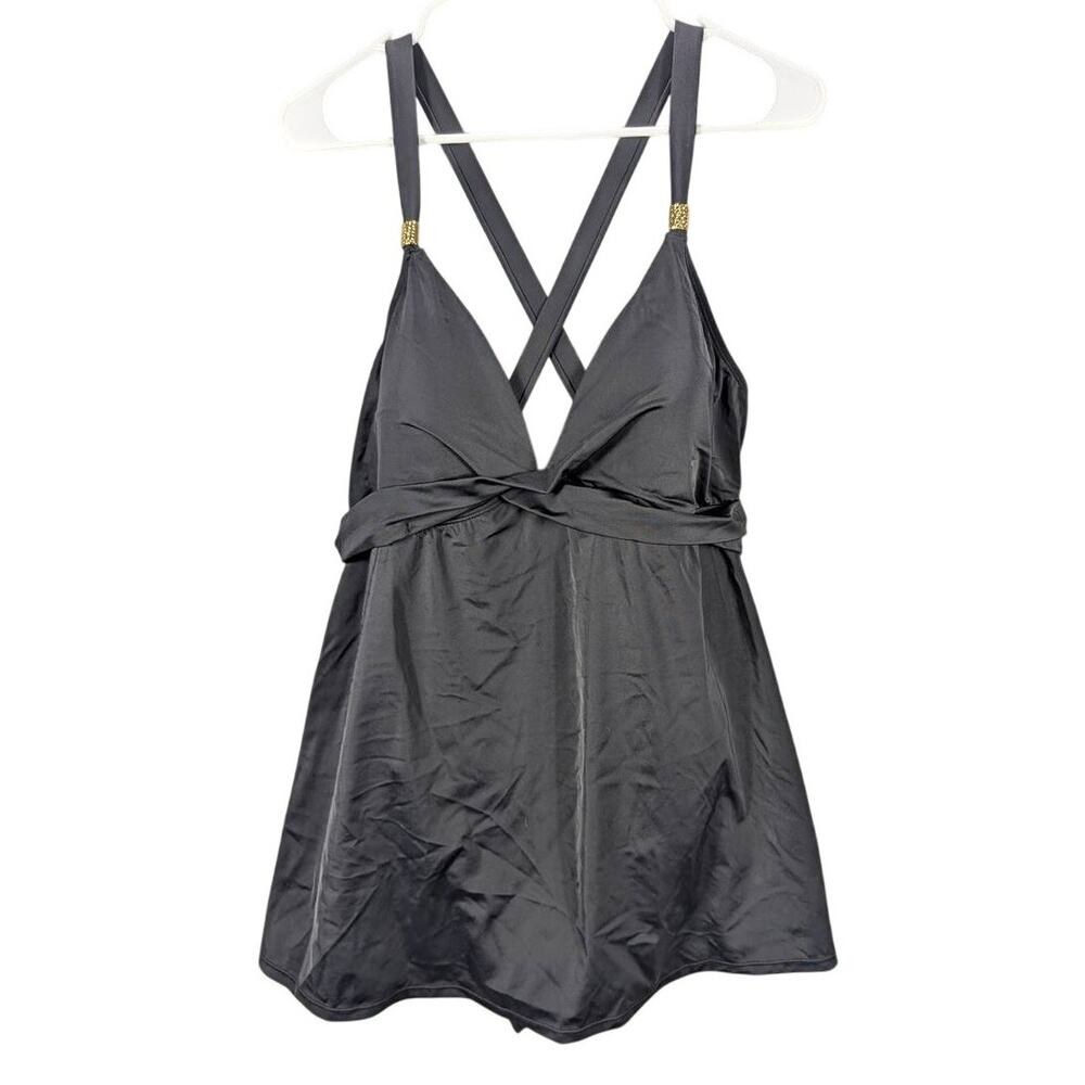 Jaclyn Smith Swimsuit Womens 18 Black Swimdress Sleeveless V-Neck Padded Cups